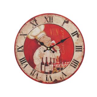11 1 2 inch Diameter Red Wine Chef Kitchen Wall Clock