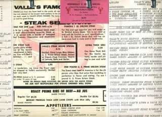Steak House Dinner Menu 1962 Portland Kittery Maine Scarborough Boston