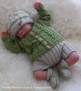 Knitting Pattern Baby Boys or Reborn Alex Cardigan, Trousers, Hat
