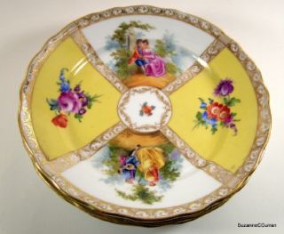 Richard Klemm Dresden HP Watteau Scene Quatrefoil Dessert Plate Set of