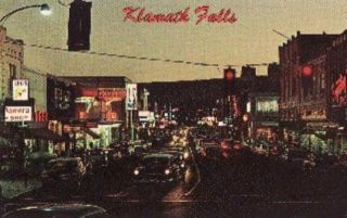 Main Street Night Scene Klamath Falls or Postcard