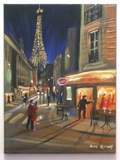 Pete Rumney Art Midnight in Paris Eiffel Tower Original Signed
