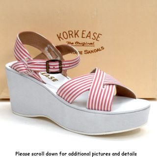 New Kork Ease Ava Marina Platform Sandal Shoes 10 M Red Striped