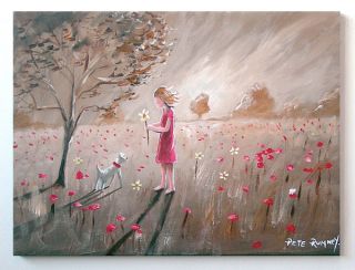 Pete Rumney Art Picking Flowers in The Sun Daisies Poppies Picture