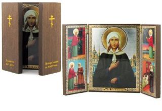 Saint St Xenia Ksenia Russian Wood Icon Triptych RARE