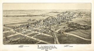 Birds Eye View 1891 Ladonia TX Old City Map 13x24
