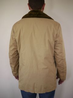 Vintage 1970s Lake Forest Khaki Canvas Faux Fur Lined Jacket Coat USA