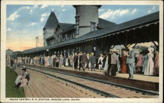 Sebago Lake Me RR Train Station Old Postcard