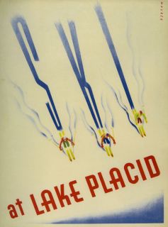 LAKE PLACID Adirondack Mountains New York Ski Large Vintage Poster