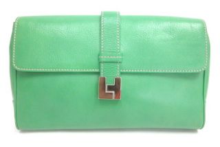 LAMBERTSON Truex Green Leather Large Clutch Handbag