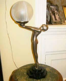 VINTAGE BRONZE NAKED NUDE BIBA FIGURE FLAPPER STATUE ANTIQUE LADY LAMP