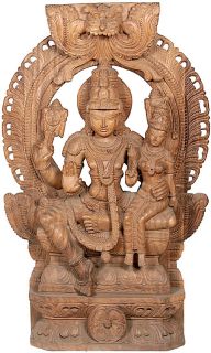 Vishnu and Lakshmi Wood Sculpture 17 5 KG