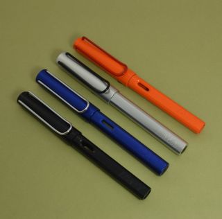 Lamy Safari Lot 3 Fountain Pens Black Orange Blue 1 Rollerball Silver