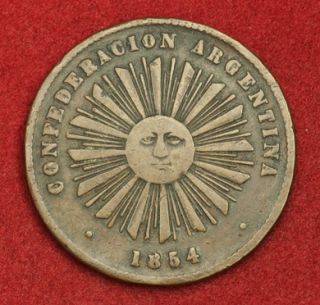 1854 Argentne Confedaration Copper 2 Centavos Coin VF