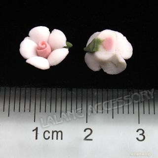 70 Mini White Pink Flatback Ceramic Flower Charms Lots Applique 10x3mm