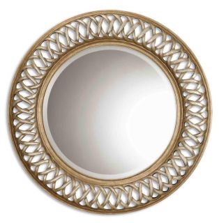 Large 45 Entwined Round Beveled Wall Mirror Open Fret Silver & Gold