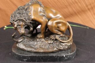 Art Deco Bronze Lion Kills Snake Statue Sculpture Barye Marble