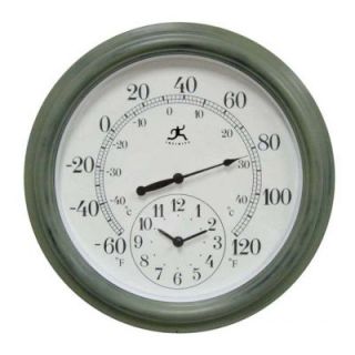 New Indoor Outdoor Round Green Garden Thermometer Clock