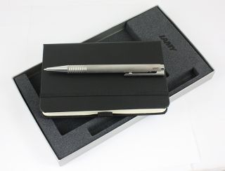Lamy Logo Ballpoint Pen Brushed Chrome Gift Pack with Notebook