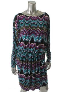 Laundry by Design Purple Jersey Printed Boatneck Tulip Wear to Work