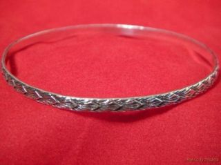 Solid Sterling Silver Leaf Motif Bangle Bracelet