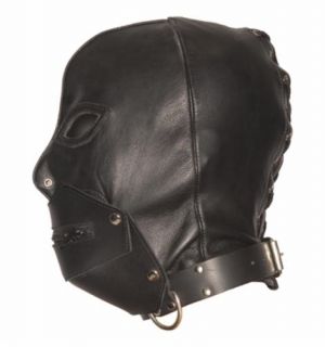 Leather Costume Hood with Zipper Mouth