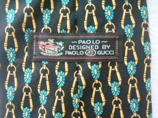 Gucci Paolo Designer Horsebit Print Black Turquoise Gold Necktie Suit