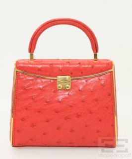 Lederer de Paris Red Ostrich Gold Frame Miniature Handbag