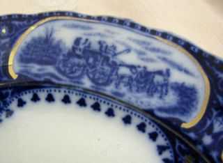 Flow Blue Leicester Hancock Plate Coach Hunting Fox
