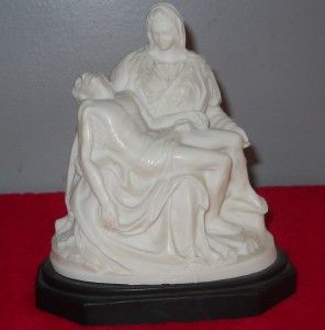 Pieta Alabaster Replica Figurine by R Leoni Italy Vintage Jesus Mary