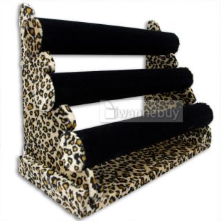 Jewelry 3 Tier Bar Bracelet Display Stand Velvet Leopard