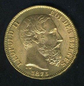 Belgium Leopold II 20 Franc 1875 Gold Coin as Shown