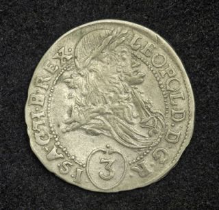 1695, Emperor Leopold I the Hogmouth. Silver 3 Kreuzer Coin. Kaschau