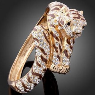 Swarovski Crystal Enamel Spots Leopard Bangle Bracelet