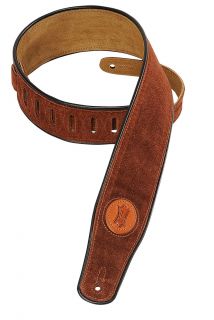 Levys 2.5 Rust Brown Suede Leather Guitar Strap w/ Black Piping MSS3