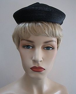 Ladies Vintage Hat Sally Victor Summer Black Weave 746