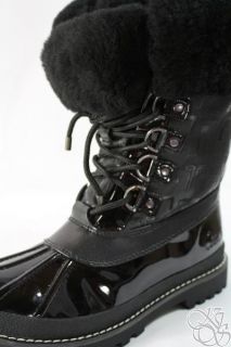 Coach Leonora Black Shearling Cuff Nylon Snow Rain Boot A7478 New Size