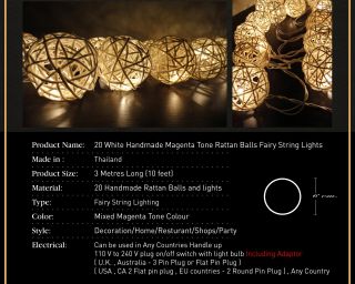 Handmade Rattan Balls Fairy String Lights Wedding Party Home Decor