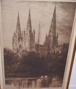 Vintage Lichfield Cathedral Religious Medieval Church Old Picture