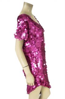 Brian Lichtenberg Sequin Tunic Mini Dress s Magenta Pink Asymmetric