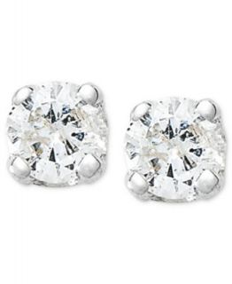 Diamond Earrings, 10k White Gold Round Cut Diamond Stud Earrings (1/10
