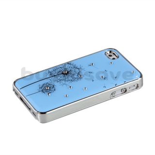 Dandelion Rhinestone Blue Hard Back Case Cover for Apple iPhone 4 4S