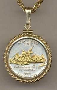 Gold Silver New Jersey State Quarter Pendant Necklace