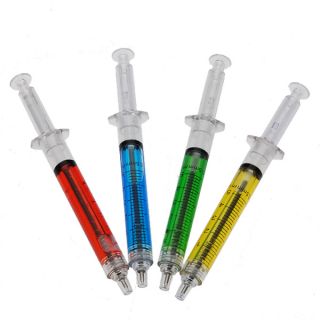 Syringe Ballpoint Pen 4 Color Ink Blue Bulk Novelty Blood X1