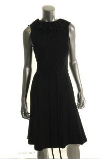New Cotton Jersey Ruffled Neck Sleeveless Little Black Dress 8