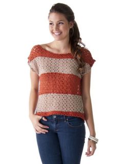 New Women Casual Fashion Crochet Knit Top Orange Beige Tan Sz Mocha