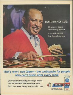 Lionel Hampton for Gleem Toothpaste Ad 1961