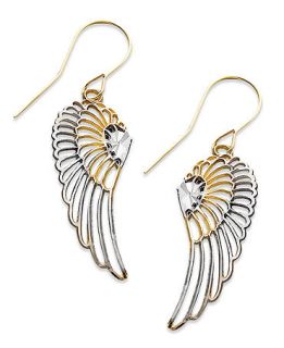 10k Two Tone Gold Earrings, Wing Dangle Earrings   FINE JEWELRY