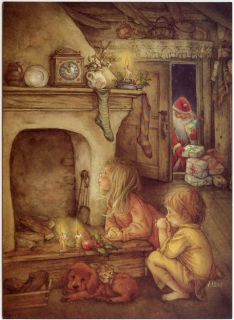Lisi Martin   Artist Signed   Waiting for Santas Arrival. Post card