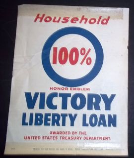 World War 1 Window Poster Household 100 Victory Liberty Loan